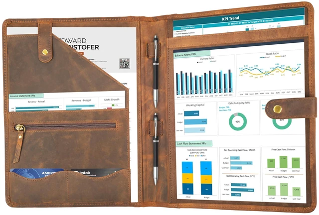 Alt view image 10 of 13 - Leather Resume Portfolio Folder for Interview, Professional Padfolio Organizer Binder A4, Graduation & New Job Gift for Men Women Brown