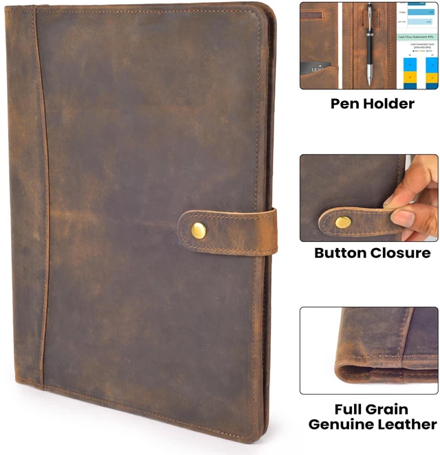 Alt view image 11 of 13 - Leather Resume Portfolio Folder for Interview, Professional Padfolio Organizer Binder A4, Graduation & New Job Gift for Men Women Brown