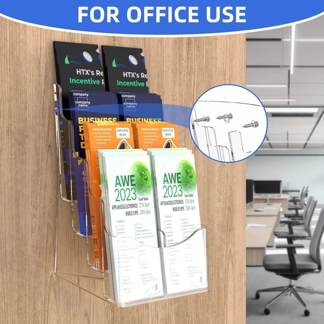 Alt view image 9 of 14 - 2 Pcs Acrylic Brochure Holder 8.5x11 Inch, 4 Tier Clear Pamphlet Holder, With Removable Divider for 4 x9 Inch Flyer Holder, Wall Mount or Desktop Use (With Business Card Holder)