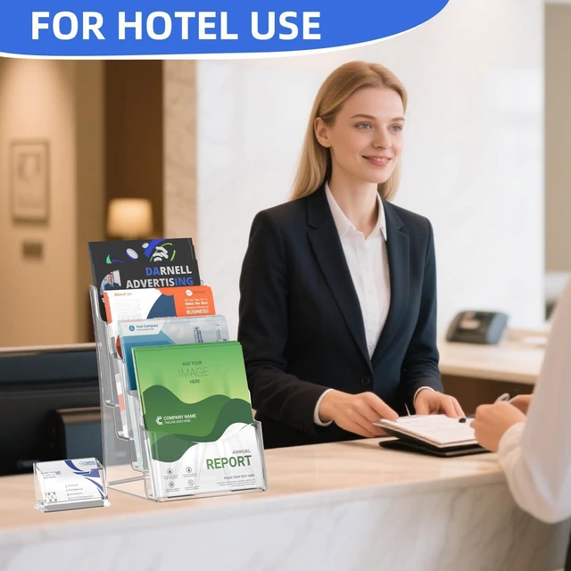 Alt view image 11 of 14 - 2 Pcs Acrylic Brochure Holder 8.5x11 Inch, 4 Tier Clear Pamphlet Holder, With Removable Divider for 4 x9 Inch Flyer Holder, Wall Mount or Desktop Use (With Business Card Holder)