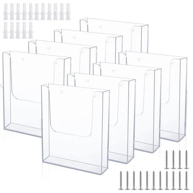 Alt view image 8 of 10 - 8 Pack Brochure Holder Wall Mount 8.5 x 11 Inch Clear Flyer Stand Acrylic Magazine Booklet Display Stand Plastic File Mail Literature Pamphlet Holder for Paper Organizer Rack Display