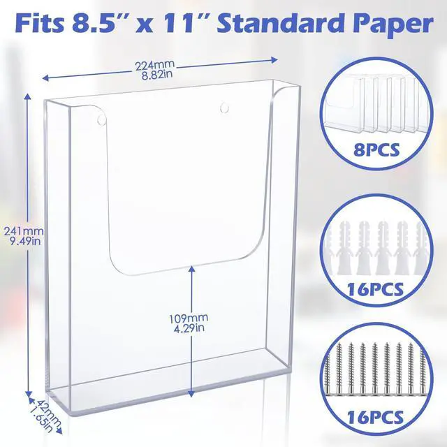 Alt view image 9 of 10 - 8 Pack Brochure Holder Wall Mount 8.5 x 11 Inch Clear Flyer Stand Acrylic Magazine Booklet Display Stand Plastic File Mail Literature Pamphlet Holder for Paper Organizer Rack Display