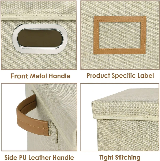 Alt view image 10 of 14 - 12-Inch Vinyl Record Storage Boxes with Lids and Handles, Stylish and Practical LP Record Organizer for 100+ Single Records, Suitable for Living Room, Study, Concert Hall or Office (Beige, 17"-4 Pack)