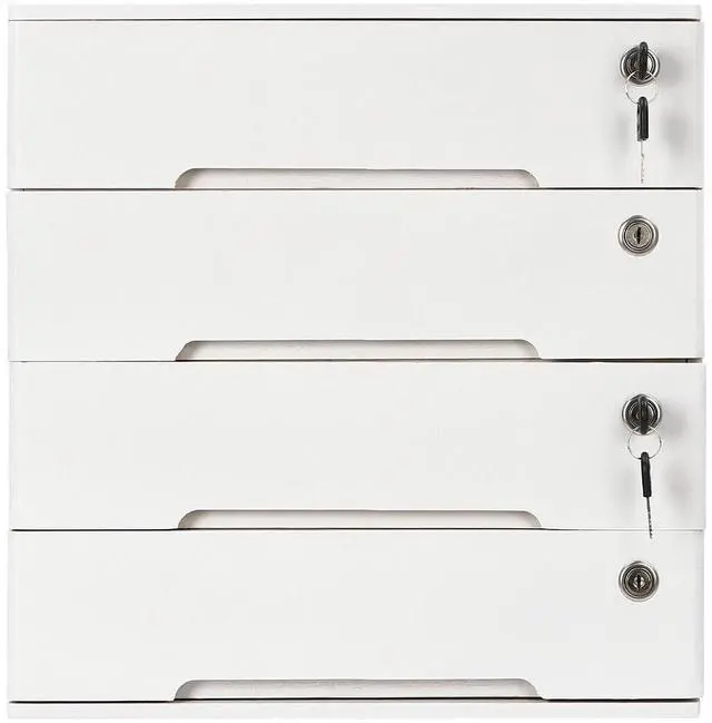 Alt view image 8 of 11 - Wooden Desk Organizer with Drawers & Lock, Desktop Countertop Storage Cabinet Lockable Home Office Supplies File Tabletop Organizing Unit (4 Drawer - Modern White)