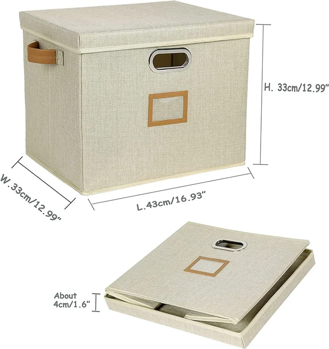 Alt view image 14 of 14 - 12-Inch Vinyl Record Storage Boxes with Lids and Handles, Stylish and Practical LP Record Organizer for 100+ Single Records, Suitable for Living Room, Study, Concert Hall or Office (Beige, 17"-4 Pack)