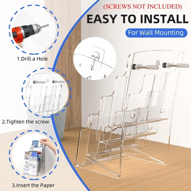 Alt view image 12 of 14 - 2 Pcs Acrylic Brochure Holder 8.5x11 Inch, 4 Tier Clear Pamphlet Holder, With Removable Divider for 4 x9 Inch Flyer Holder, Wall Mount or Desktop Use (With Business Card Holder)