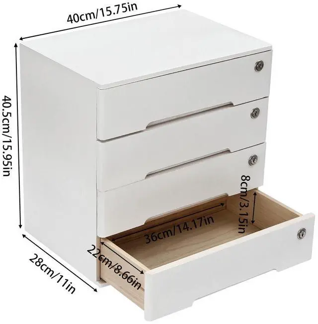 Alt view image 10 of 11 - Wooden Desk Organizer with Drawers & Lock, Desktop Countertop Storage Cabinet Lockable Home Office Supplies File Tabletop Organizing Unit (4 Drawer - Modern White)