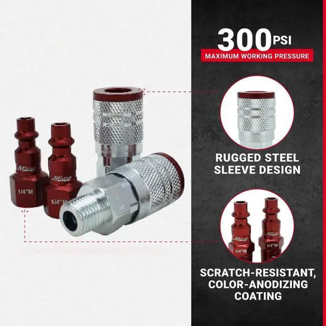 Alt view image 9 of 10 - S-314MKIT ColorFit Coupler & Plug Kit - (M-Style, Red) - 1/4" NPT, (14-Piece)