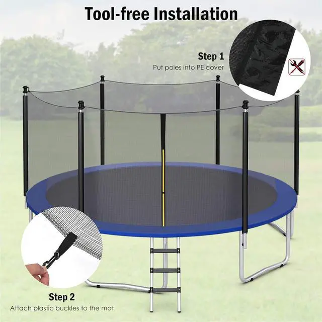 Alt view image 11 of 14 - Trampoline Enclosure Net Only with Zipper & Buckle, Perfect Visibility and Tear&Weather-Resistant 12FT 14FT 15FT 16FT Trampoline Replacement Safety Enclosure Net