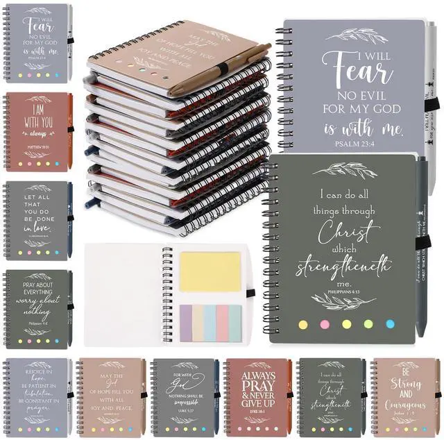 Alt view image 2 of 2 - 100 Pcs/50 Set Christian Gift Bulk Spiral Religious Notebook with Sticky Note Bible Verse Pens Notepads Religious Church Gift for Vbs Sunday School Teacher Employee Back to School (Netural Color)