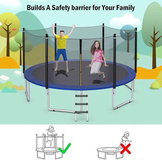 Alt view image 13 of 14 - Trampoline Enclosure Net Only with Zipper & Buckle, Perfect Visibility and Tear&Weather-Resistant 12FT 14FT 15FT 16FT Trampoline Replacement Safety Enclosure Net