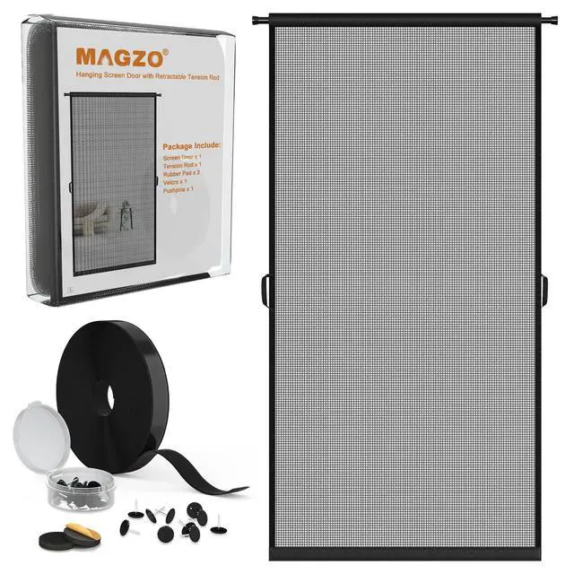 Alt view image 8 of 14 - Hanging Screen Door, Fits 36"x80" Door (Curtain Size 38''x81''), Gray | Durable Fiberglass with Tension Rod&Hook&Loop (1 Piece Can be Installed in 2 Ways), Pet Friendly, Weighted Bottom Windproof