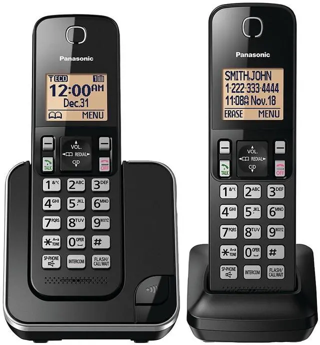 Alt view image 3 of 4 - Cordless Phone 2 Handsets System Expandable with Amber Backlit Display KX-TGC352B (Black)