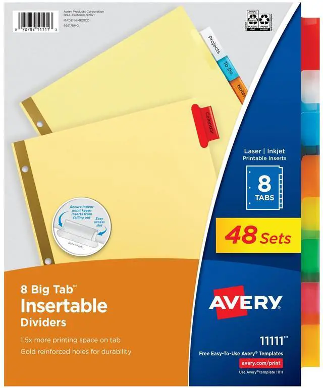 Alt view image 8 of 14 - Insertable Dividers for 3 Ring Binders, 8 Tabs per Set, Multicolor Big Tabs, Buff Paper with Gold-Reinforced Holes, Great for Organizing Reports, Projects, and More (48 Sets of 11111)