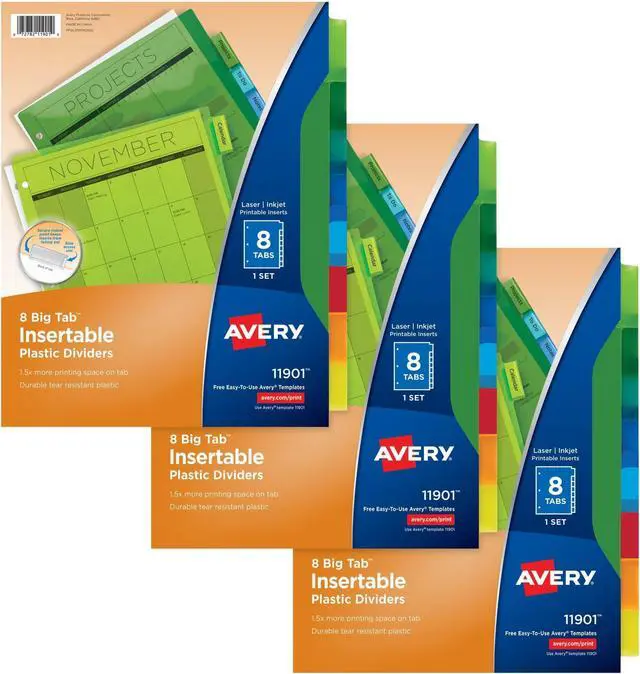 Alt view image 8 of 14 - Dividers for 3 Ring Binders,8-Tab Plastic Binder Dividers,Insertable Big Tabs,Multicolor (3 Sets of 11901),(Pack of 8)