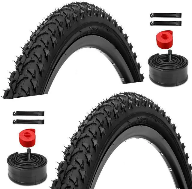 Alt view image 7 of 12 - 2 Pack 26 inch Bike Tires - 26 × 1.95 inch Folding Replacement Bicycle Tires for MTB Mountain Bike with 26 inch Schrader Valve Bike Tubes, 4 Tire Levers and 2 Rim Strips