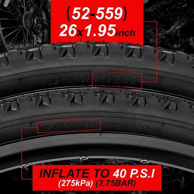 Alt view image 8 of 12 - 2 Pack 26 inch Bike Tires - 26 × 1.95 inch Folding Replacement Bicycle Tires for MTB Mountain Bike with 26 inch Schrader Valve Bike Tubes, 4 Tire Levers and 2 Rim Strips