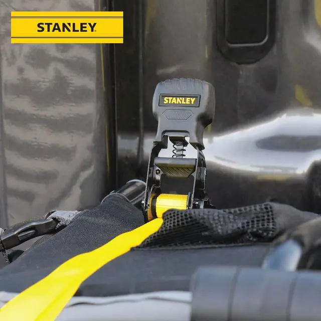 Alt view image 13 of 14 - S10002 Black/Yellow 1" x 10' Ratchet Tie Down Straps - 500 lb Safe Working Load / 1,500 lbs Break Strength, 2 Pack