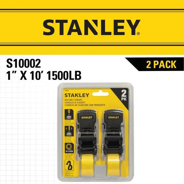 Alt view image 14 of 14 - S10002 Black/Yellow 1" x 10' Ratchet Tie Down Straps - 500 lb Safe Working Load / 1,500 lbs Break Strength, 2 Pack