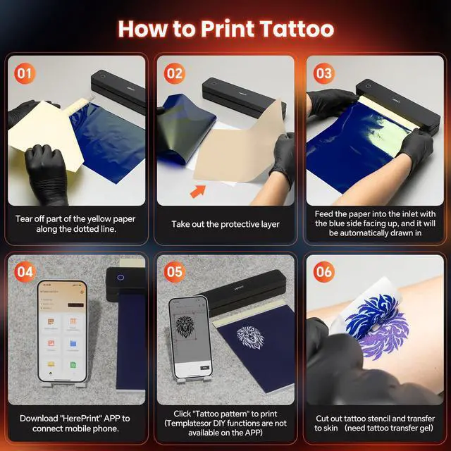 Alt view image 11 of 14 - Portable Bluetooth Thermal Tattoo Sticker - Wireless Tattoo Stencil Printer with 10 Sheets Printing Paper, DIY Temporary Tattoos for Tattoo Artists& Beginners, USB Rechargeable