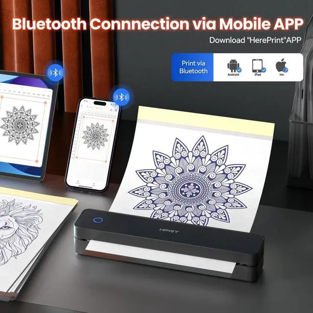 Alt view image 12 of 14 - Portable Bluetooth Thermal Tattoo Sticker - Wireless Tattoo Stencil Printer with 10 Sheets Printing Paper, DIY Temporary Tattoos for Tattoo Artists& Beginners, USB Rechargeable