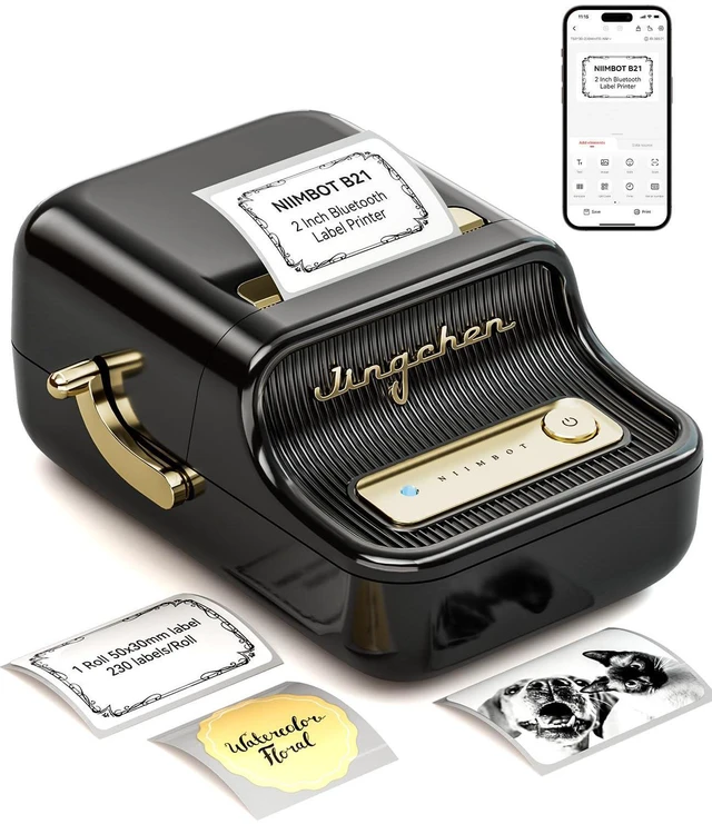 Alt view image 8 of 14 - B21 Label Maker, 2 Inch Bluetooth Thermal Label Printer, Black | Retro Sticker Printer, for Address, Logo, Canning Jar, Candle, Mailing,Gift, Compatible with Phones and PC