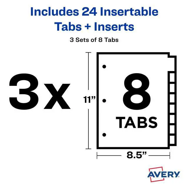 Alt view image 14 of 14 - Dividers for 3 Ring Binders,8-Tab Plastic Binder Dividers,Insertable Big Tabs,Multicolor (3 Sets of 11901),(Pack of 8)