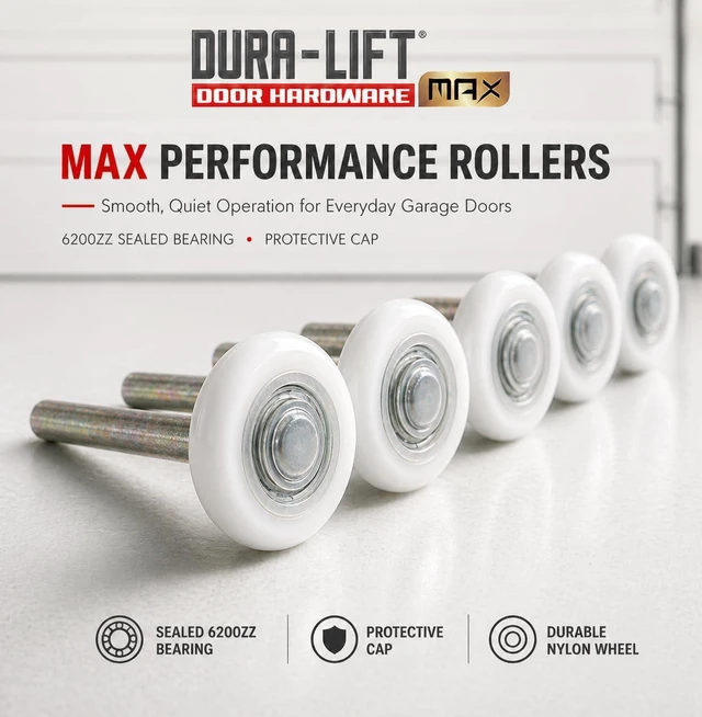 Alt view image 12 of 14 - Ultra-Life MAX 2" Sealed 6200ZZ Bearing Nylon Garage Door Roller, 4" Stem, Pack of 10