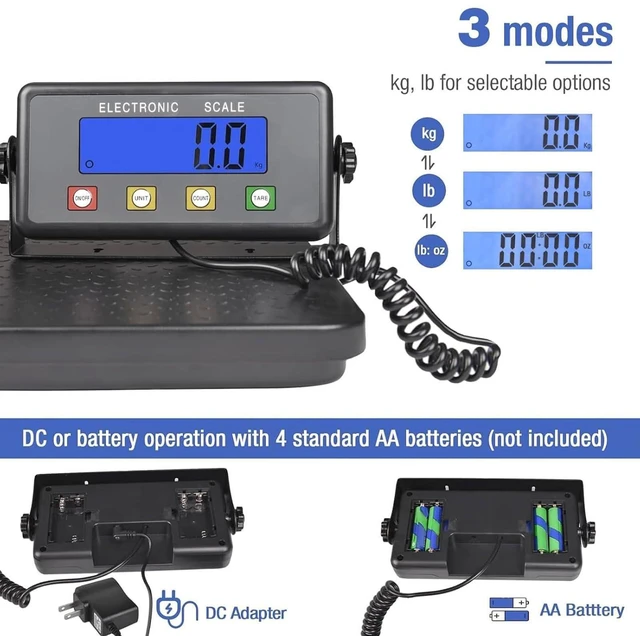 Alt view image 10 of 14 - Surmountway Industrial Shipping Scale with Anti-Slip Aluminium Platform, 11.8" x 11.8" Black Portable Digital Postal Scale 440lbs for Shipping Packages Luggages with Tare/Count/Auto-Off Functions