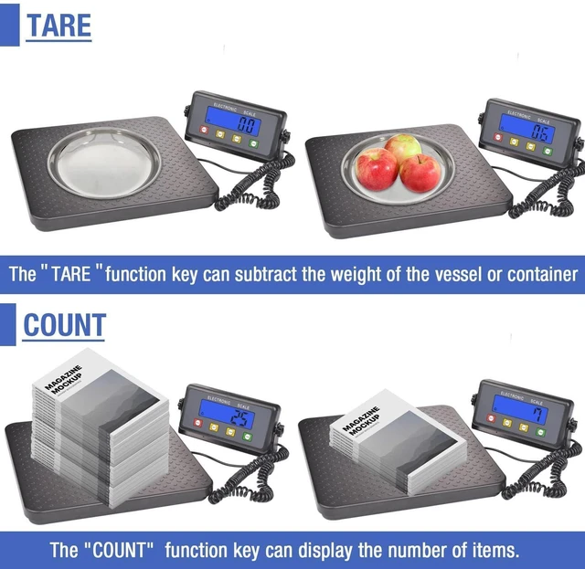 Alt view image 12 of 14 - Surmountway Industrial Shipping Scale with Anti-Slip Aluminium Platform, 11.8" x 11.8" Black Portable Digital Postal Scale 440lbs for Shipping Packages Luggages with Tare/Count/Auto-Off Functions