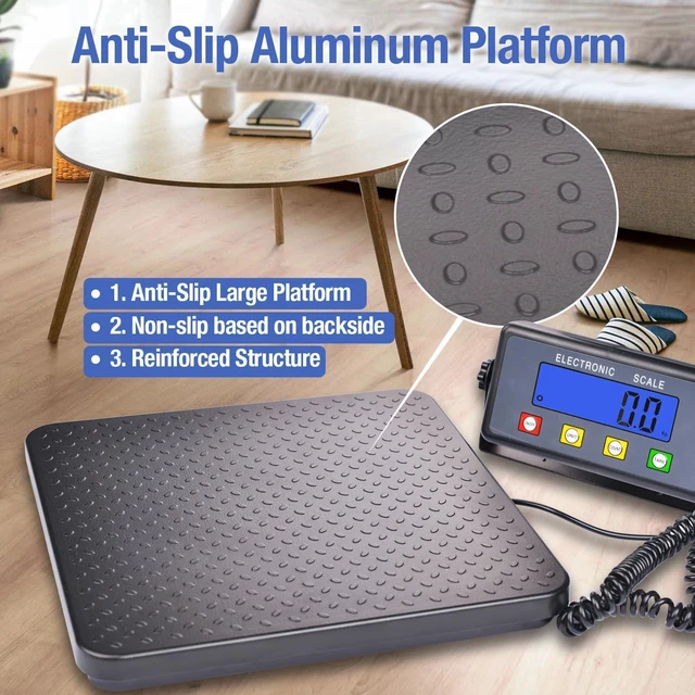 Alt view image 11 of 14 - Surmountway Industrial Shipping Scale with Anti-Slip Aluminium Platform, 11.8" x 11.8" Black Portable Digital Postal Scale 440lbs for Shipping Packages Luggages with Tare/Count/Auto-Off Functions