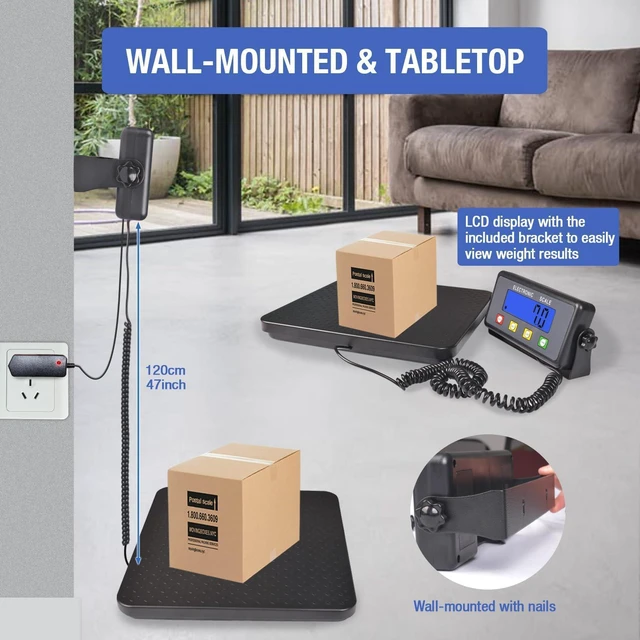 Alt view image 14 of 14 - Surmountway Industrial Shipping Scale with Anti-Slip Aluminium Platform, 11.8" x 11.8" Black Portable Digital Postal Scale 440lbs for Shipping Packages Luggages with Tare/Count/Auto-Off Functions