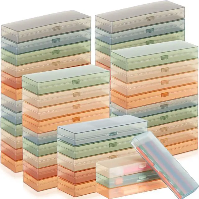 Alt view image 7 of 12 - 80 Pieces Back to School Plastic Pencil Boxes Pencil Case Bulk Frosted Clear Multi Colored Pens Holder Stackable Container with Lid & Snap for Stationery Office Classroom(Morandi Color)