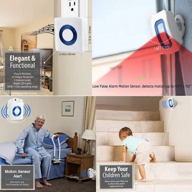Alt view image 11 of 14 - Caregiver Pager Wireless Motion Sensor Alert Room Bed Alarm and Fall Prevention for Elderly Dementia Patients (2 Receiver+3 Monitor Motion)