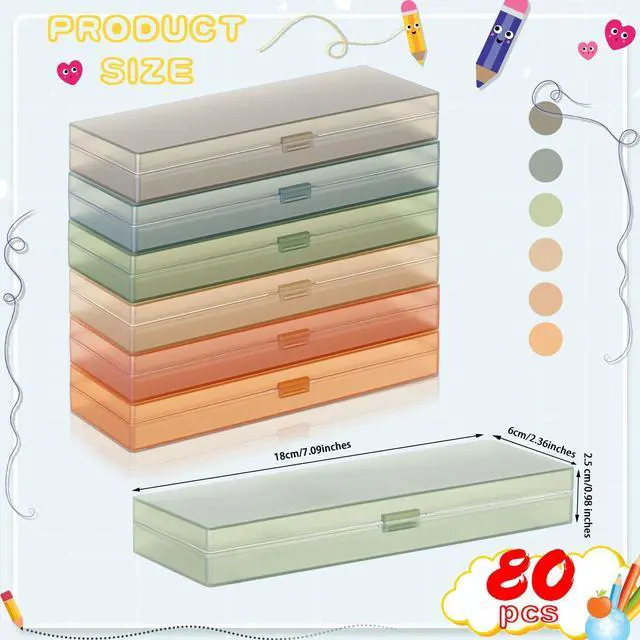 Alt view image 8 of 12 - 80 Pieces Back to School Plastic Pencil Boxes Pencil Case Bulk Frosted Clear Multi Colored Pens Holder Stackable Container with Lid & Snap for Stationery Office Classroom(Morandi Color)