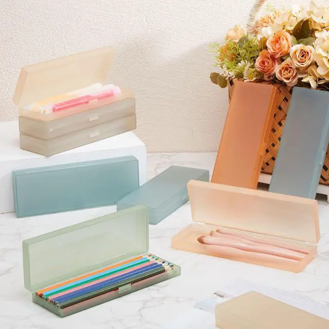 Alt view image 10 of 12 - 80 Pieces Back to School Plastic Pencil Boxes Pencil Case Bulk Frosted Clear Multi Colored Pens Holder Stackable Container with Lid & Snap for Stationery Office Classroom(Morandi Color)