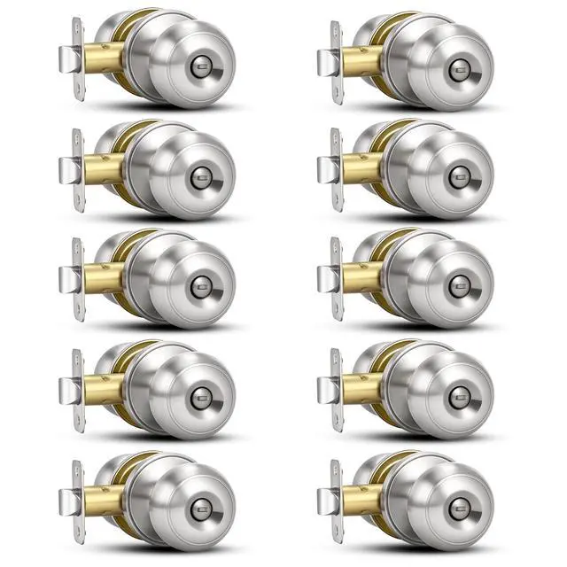 Alt view image 8 of 14 - 10 Pack Brushed Nickel Door Knobs,Privacy Door Knob with Lock, Interior Doorknobs Silver, Keyless Door Locks Set for Bedrooms Bathrooms, Reversible for Left/Right Door Handle