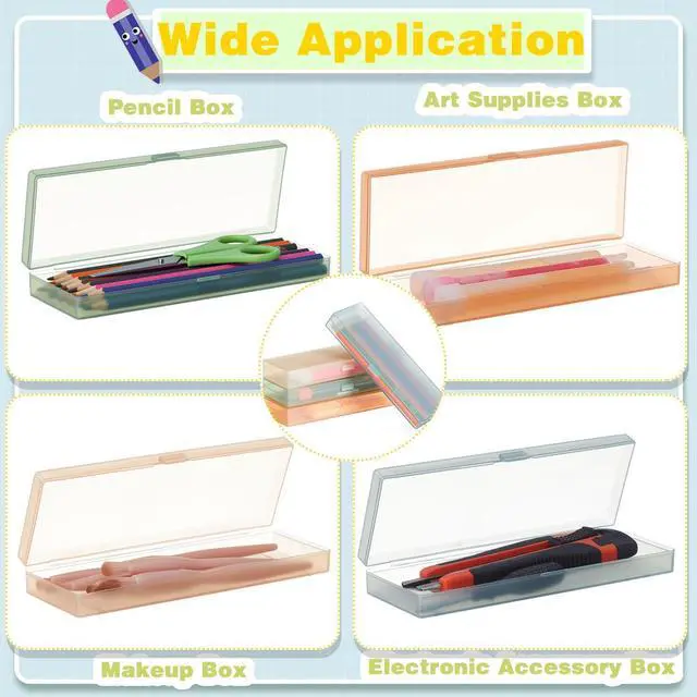 Alt view image 12 of 12 - 80 Pieces Back to School Plastic Pencil Boxes Pencil Case Bulk Frosted Clear Multi Colored Pens Holder Stackable Container with Lid & Snap for Stationery Office Classroom(Morandi Color)