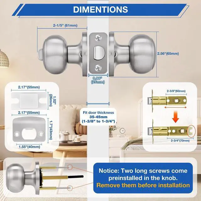 Alt view image 12 of 14 - 10 Pack Brushed Nickel Door Knobs,Privacy Door Knob with Lock, Interior Doorknobs Silver, Keyless Door Locks Set for Bedrooms Bathrooms, Reversible for Left/Right Door Handle
