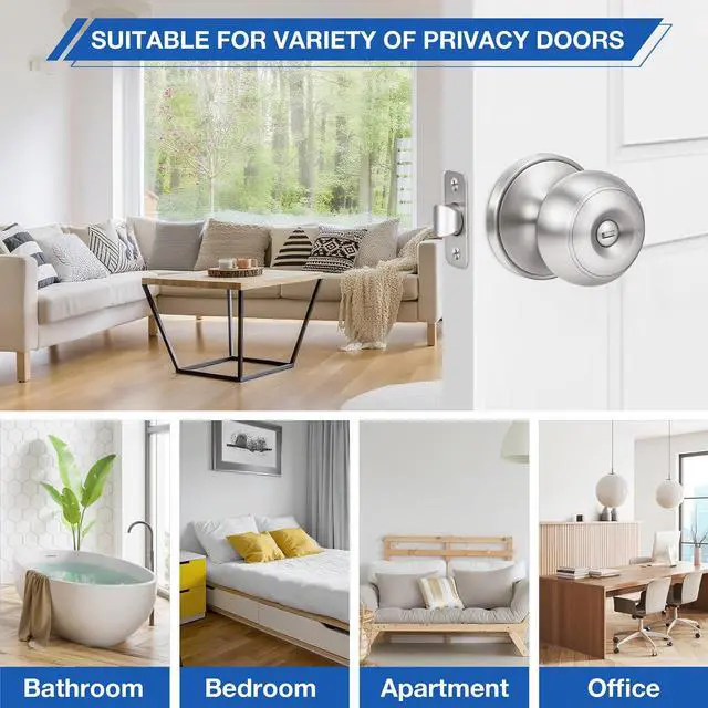 Alt view image 11 of 14 - 10 Pack Brushed Nickel Door Knobs,Privacy Door Knob with Lock, Interior Doorknobs Silver, Keyless Door Locks Set for Bedrooms Bathrooms, Reversible for Left/Right Door Handle