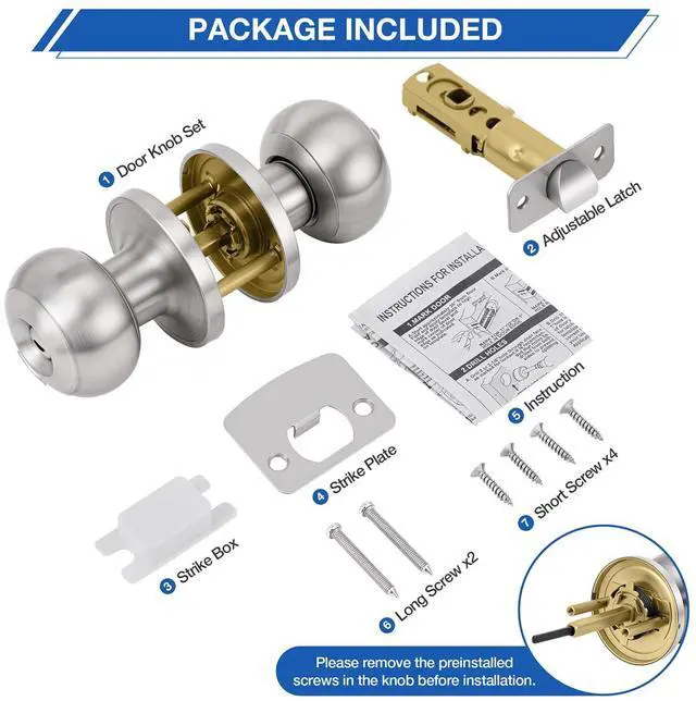 Alt view image 14 of 14 - 10 Pack Brushed Nickel Door Knobs,Privacy Door Knob with Lock, Interior Doorknobs Silver, Keyless Door Locks Set for Bedrooms Bathrooms, Reversible for Left/Right Door Handle