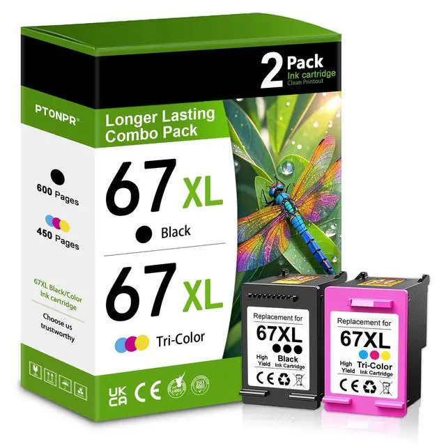 Alt view image 8 of 14 - 67XL Ink Cartridges Black/Color Combo Pack (2-Pack, Black/Color) Replacement for HP Ink 67 67xl Printer Ink for Deskjet 2700e 2755e 2755 2700 2752 4155e Envy 6000 6055e 6400 6455 Printer