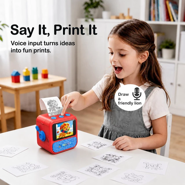 Alt view image 9 of 14 - Smart AI Voice Sticker Printer Box, Inkless Portable Mini Thermal Printer with HD Display, AI Sticker Maker Machine Gifts for Kids & DIY, Pocket Sticker Maker