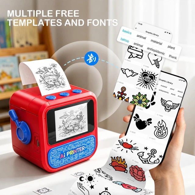 Alt view image 14 of 14 - Smart AI Voice Sticker Printer Box, Inkless Portable Mini Thermal Printer with HD Display, AI Sticker Maker Machine Gifts for Kids & DIY, Pocket Sticker Maker