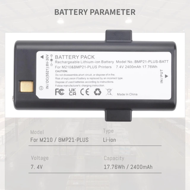 Alt view image 9 of 14 - 2-Pack Battery Compatible for Brady Portable M210, M210-LAB, BMP21-LAB and | and BMP21-PLUS BMP21-PLUS-BATT G6120161 Label Printer, Upgrade 7.4V 2400 mAh/17.76 Wh With USB Type-C Charging Cable