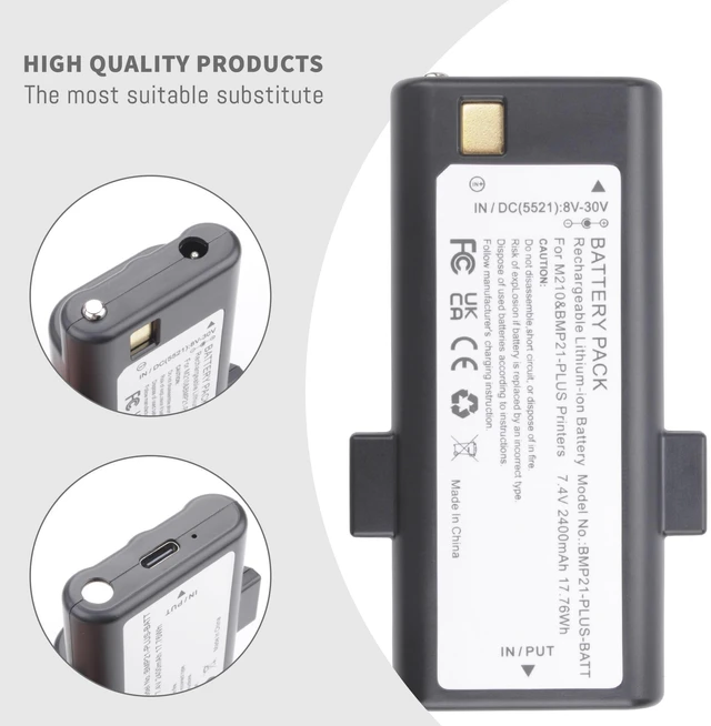Alt view image 11 of 14 - 2-Pack Battery Compatible for Brady Portable M210, M210-LAB, BMP21-LAB and | and BMP21-PLUS BMP21-PLUS-BATT G6120161 Label Printer, Upgrade 7.4V 2400 mAh/17.76 Wh With USB Type-C Charging Cable