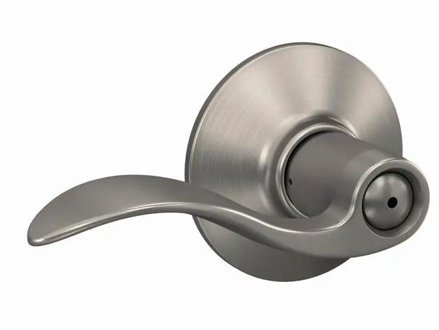Alt view image 9 of 14 - Accent Bed/Bath Privacy Door Handle with Lock, Satin Nickel | Interior bedroom or bathroom door lever with push button lock, Reversible, Easy install, Certified durability, Universal fit