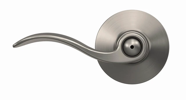 Alt view image 12 of 14 - Accent Bed/Bath Privacy Door Handle with Lock, Satin Nickel | Interior bedroom or bathroom door lever with push button lock, Reversible, Easy install, Certified durability, Universal fit