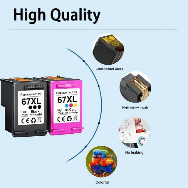 Alt view image 11 of 14 - 67XL Ink Cartridges Black/Color Combo Pack (2-Pack, Black/Color) Replacement for HP Ink 67 67xl Printer Ink for Deskjet 2700e 2755e 2755 2700 2752 4155e Envy 6000 6055e 6400 6455 Printer