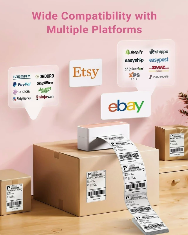 Alt view image 11 of 14 - Bluetooth Thermal Label Printer 4x6 - 241BT Pink Label Printer
